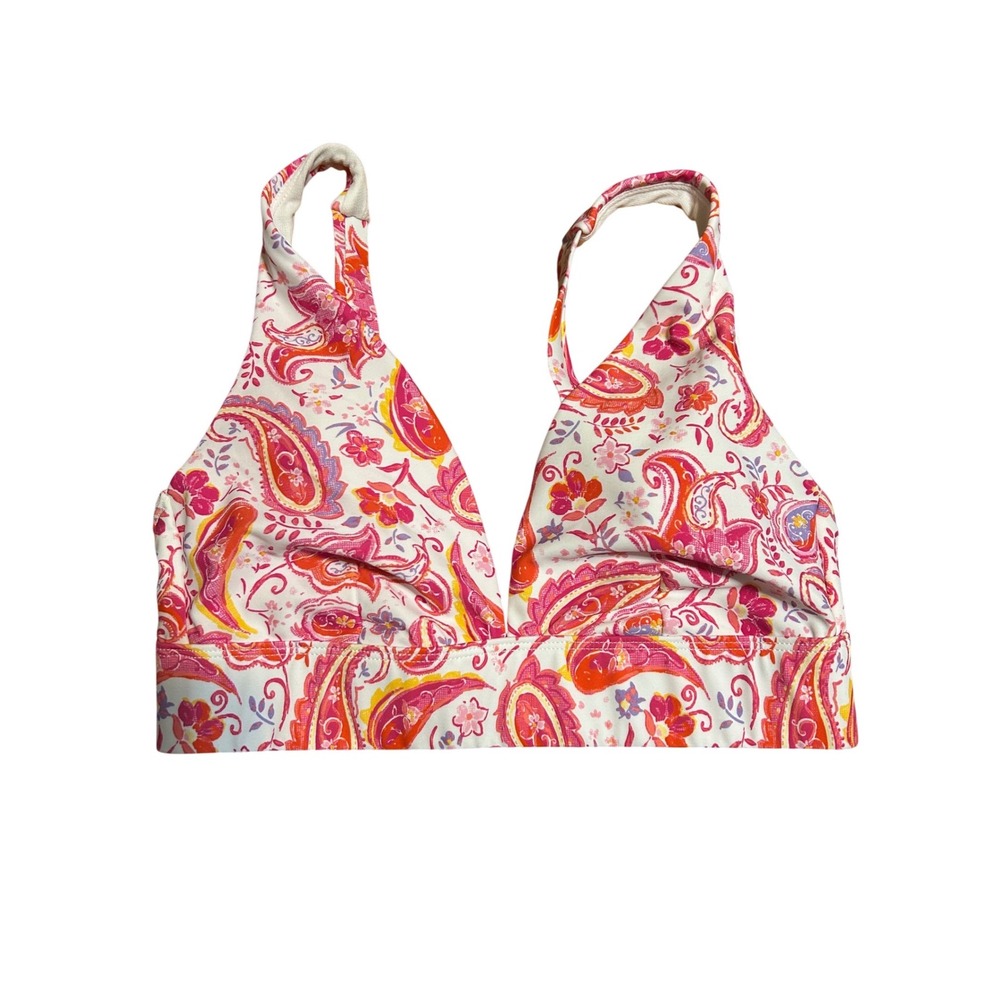 Time and Tru Womens Paisley Bikini Top Pink Orange Plunge Swim Size S‎ 4-6 NEW